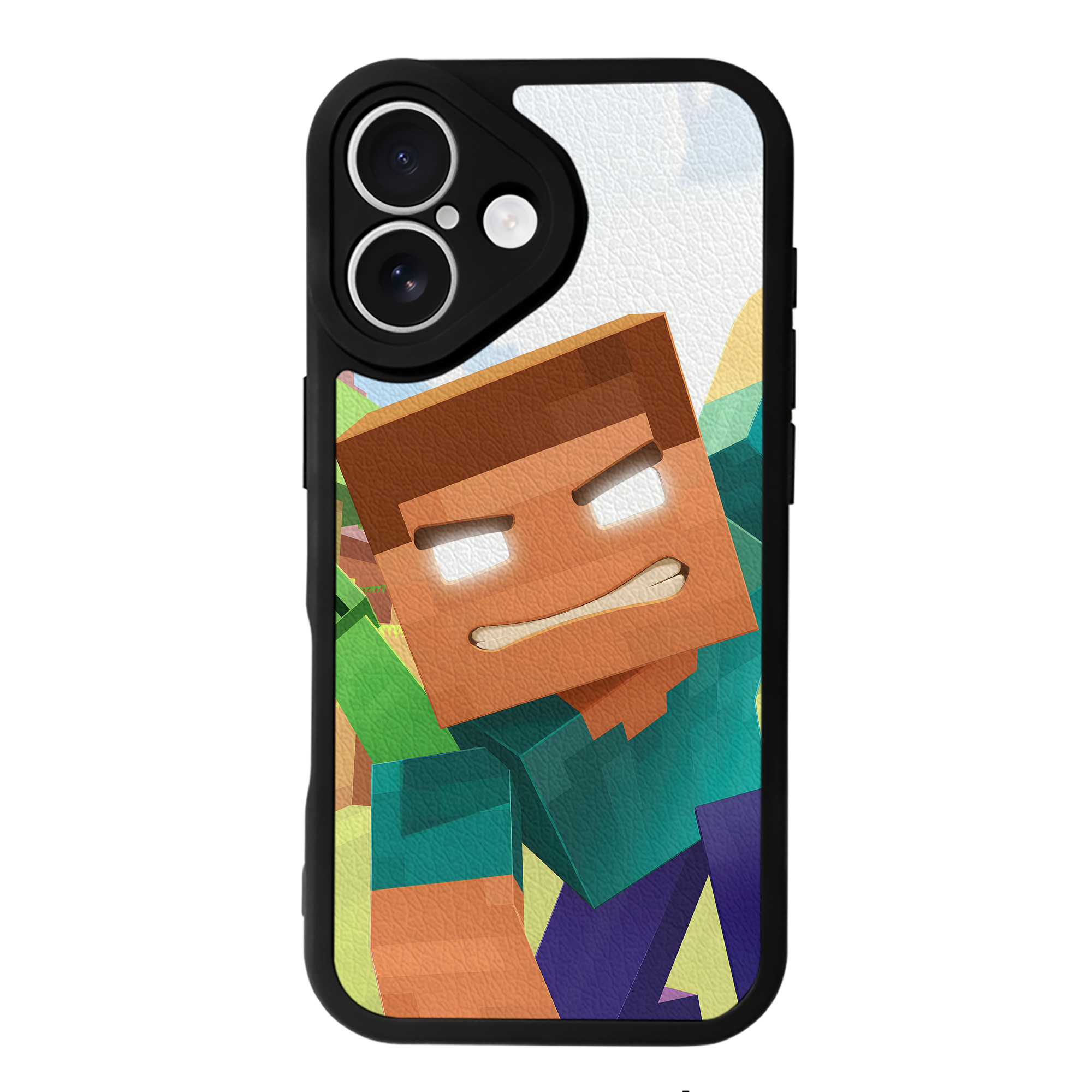 （画像用） マインクラフト ブロックの世界 Minecraft MC Block world 【iPhone 16シリーズ対応】シリコンスマホケース（レザー調） 材質：シリコン